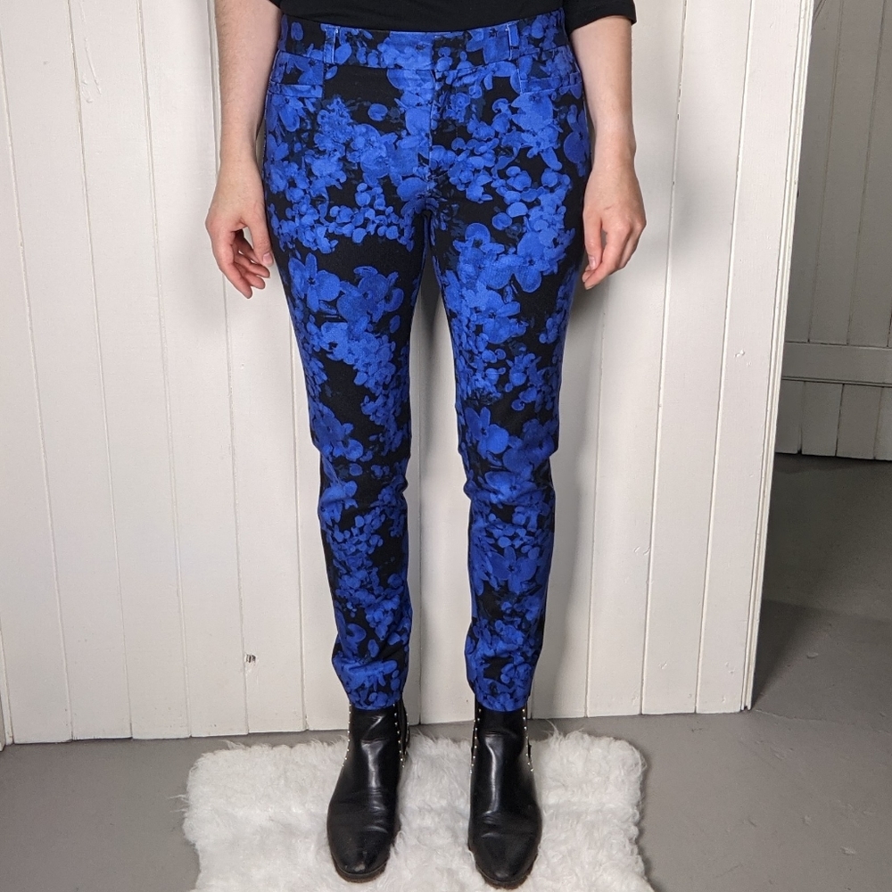 Banana Republic Royal Blue & Black Floral Pants